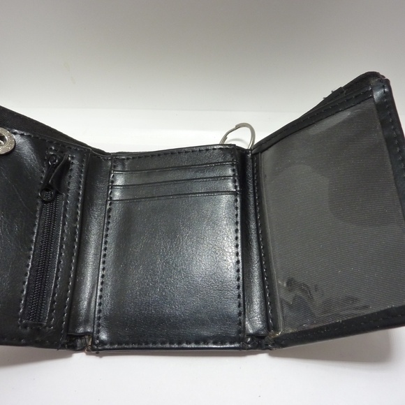 Mens Black Leather Trifold Wallet ID Window Credit Card Case Holder KEYCHAIN - Picture 8 of 10